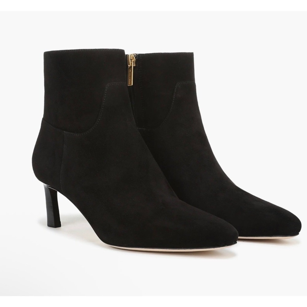 Veronica Beard Black Suede Pointed Toe Kitten Heel Ankle Booties Zip Womens 6 - Picture 8 of 10